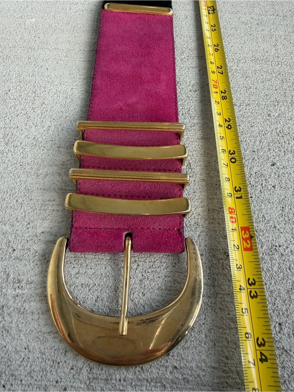 Vintage The Limited Genuine Leather Colorblock Suede Wide Belt Gold Tone Buckle